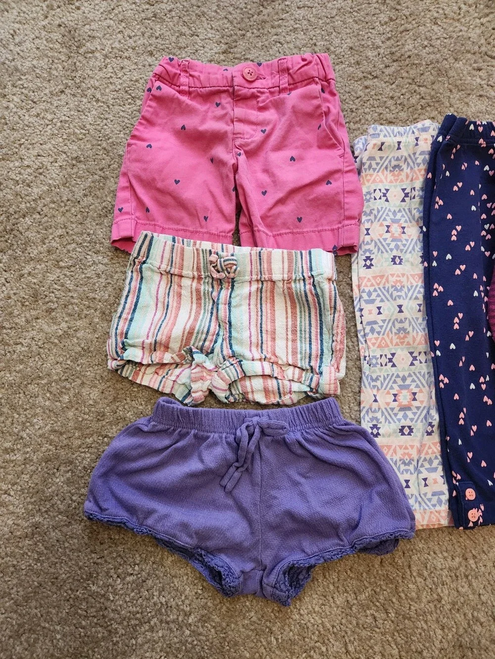 Large Lot of 18-24m Leggings & Shorts Pink Purple Stripes Hearts Bermuda